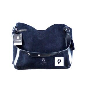House of Harlow 1060 Navy Blue Luxe Tassel Suede & Leather Shoulder Tote Bag